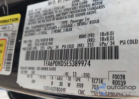 2014 Ford Fusion Se из США, поврежденный, VIN 1FA6P0HD5E5389974